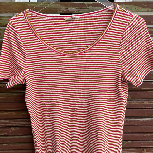 Madewell Swingy Tee Dress Mini Striped Ribbed Knit Scoop Neck Short Sleeve Small - Picture 3 of 8